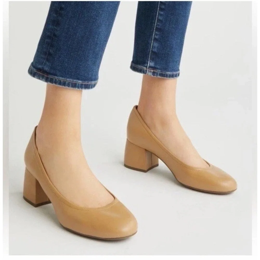 Vionic Carmel Round Toe Block Heels Tan‎ Nude Classic Pumps 10 Leather Comfort
